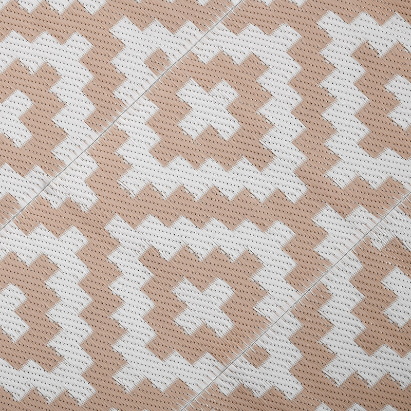 Tappeto da Esterno Reversibile 182x274 cm con Fantasia Geometrica Caffè e Bianco   