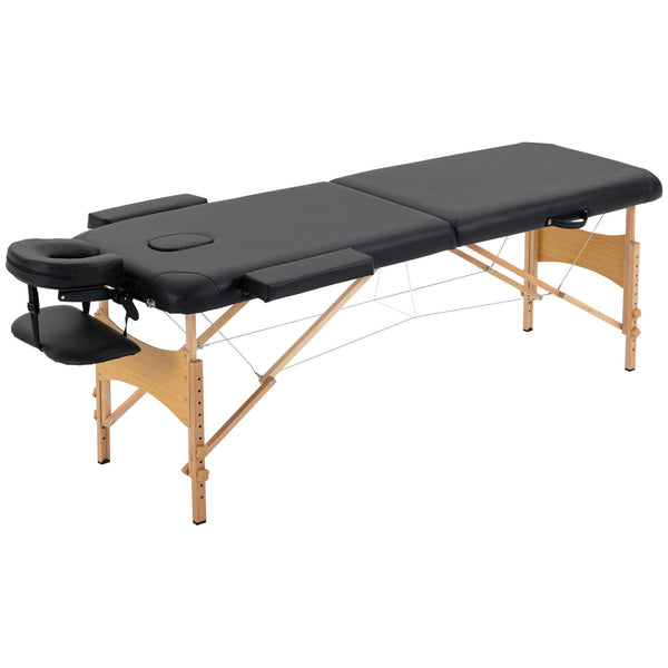 Lettino Massaggi Portatile Pieghevole 185x60x61-88 cm in Legno e Similpelle Nero prezzo