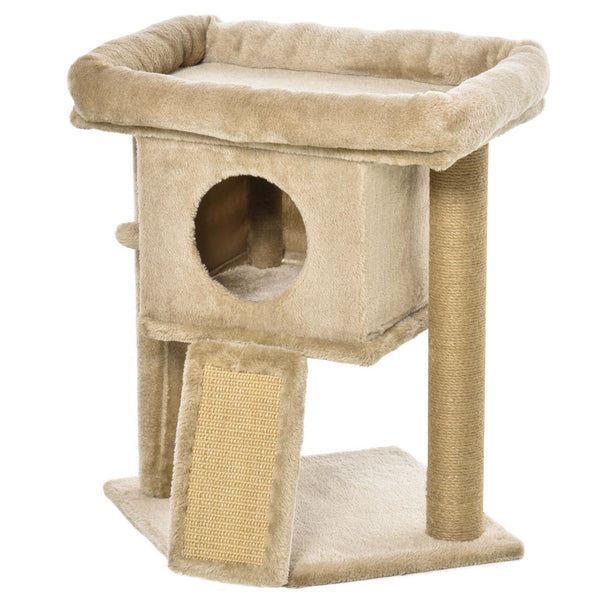 online Albero Tiragraffi per Gatti con Casetta e Lettino 40x40x57 cm in Peluche e Juta Marrone