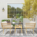 Set 4 Pezzi da Esterno 2 Divani con Cuscini e 2 Tavolini in Rattan PE Colore Legno   