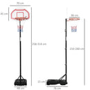 Canestro da Basket ad Altezza Regolabile 210-260 cm con Base Riempibile e 2 Ruote   