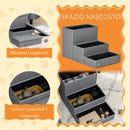 Scaletta per Cani 3 Gradini 63,5x42,5x40,5 cm in Tessuto Effetto Lino e MDF Grigio