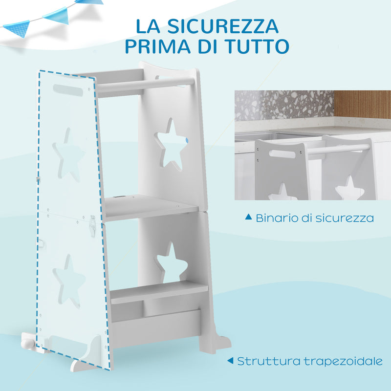 Torre Montessoriana Scala Convertibile in Tavolo con Sedia 60x44,5x86 cm in Legno Bianco 