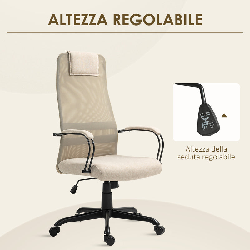 Sedia da Ufficio Ergonomica Girevole con Reclinazione Altezza Regolabile 58x61x115-125 cm Beige  