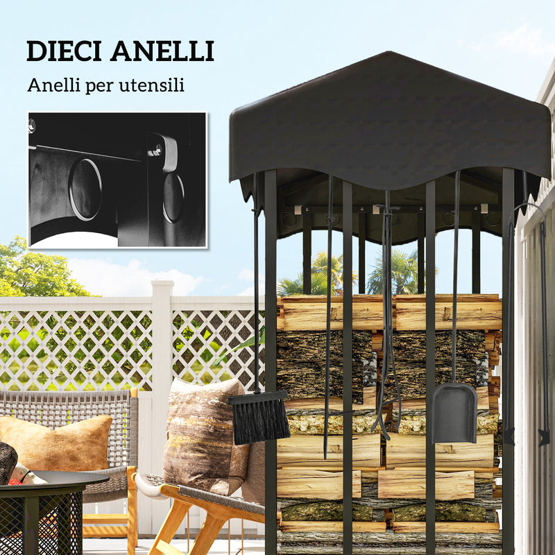 Portalegna per Camino da Esterno con Copertura 2000 kg in Metallo Rinforzato Nero 