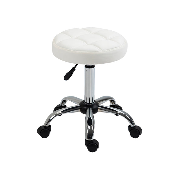 acquista Sgabello Girevole Rotondo con Ruote Ø35,5x51-67 cm Altezza Regolabile in Similpelle Bianco