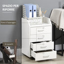 Cassettiera da Ufficio con 4 Cassetti Ruote e Bordi Rialzati 40x36x65 cm in Legno Bianco