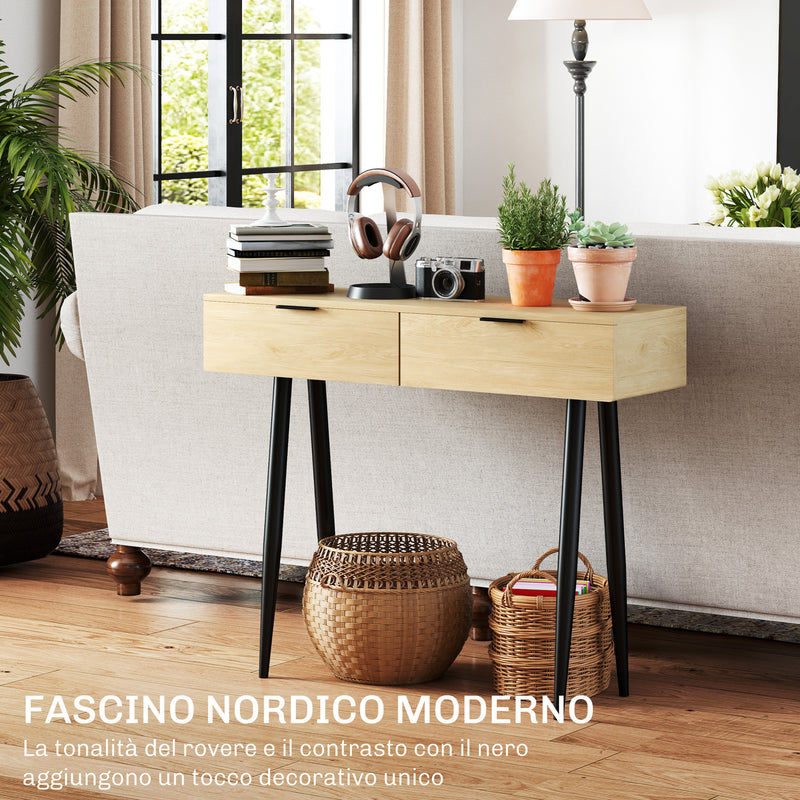 Consolle da Ingresso in Stile Nordico 100x30x80,5 cm in Legno e Acciaio Rovere 