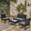 Set Salotto da Giardino Divano 2 Poltrone e Tavolino Nero