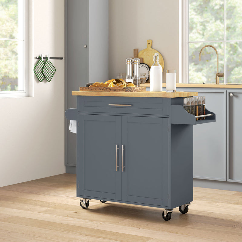 Carrello da Cucina con Cassetto, Portaspezie e Armadietto 109x40x89 cm Grigio e Color Legno   