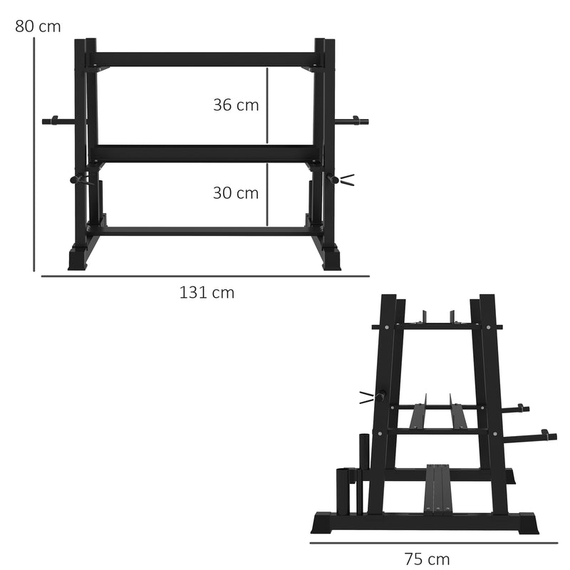 Rastrelliera per Manubri 5 Livelli 131x75x80 cm con 4 Aste Regolabili per Pesi e Kettlebell in Acciaio Nero
