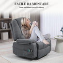 Poltrona Alzapersona Reclinabile a 135° 8 Punti Massaggianti in Tessuto Effetto Lino Grigio  