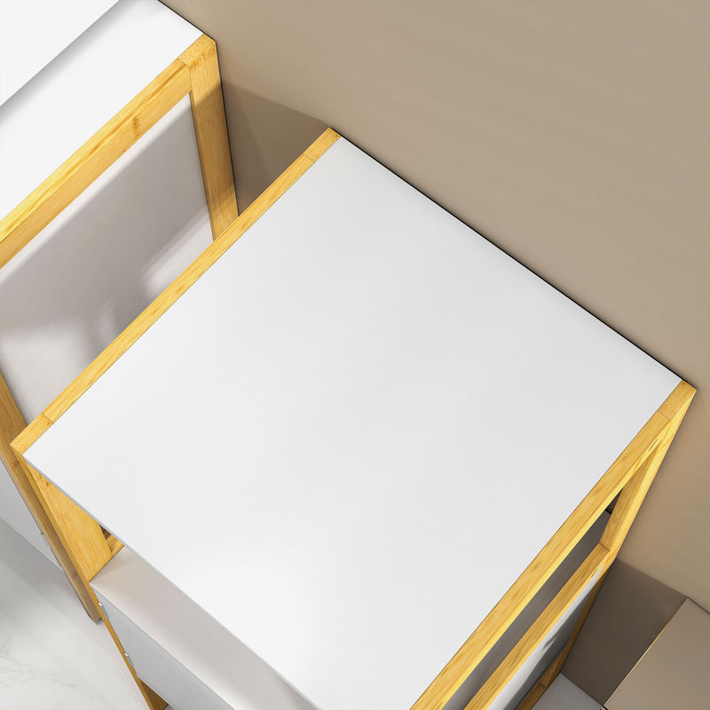 Mobile Bagno con Ripiano Aperto e Anta con Apertura a Pressione 33x33x80 cm in Bambù e MDF Bianco