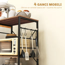 Carrello da Cucina a 3 Livelli Stile Industriale 60x40x84 cm Struttura in Acciaio e Pannelli in Teak   