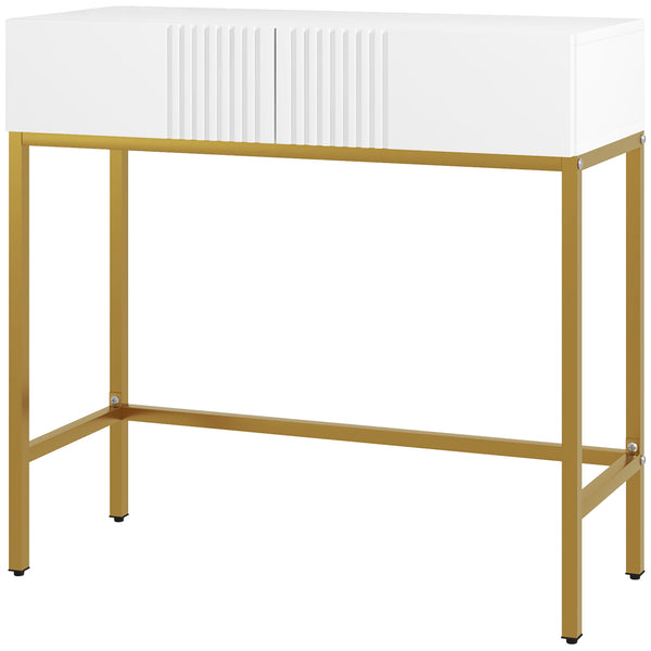 Consolle da Ingresso Moderna 2 Cassetti 80x31,5x75 cm in Truciolato e Acciaio Bianco e Oro online