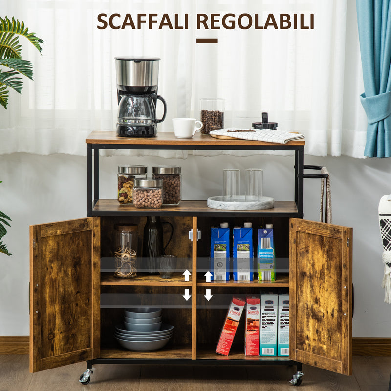 Carrello da Cucina con Ripiano Aperto 90x40x90 cm in Truciolato e Acciaio Marrone