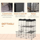 Recinto per Gatti e Roditori di Taglia Media 105x70x116 cm Modulabile e Multilivello in Acciaio e PP Nero  