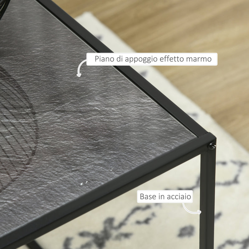 Set 3 Tavolini Quadrati Impilabili in Acciaio e Vetro Temperato Nero e Effetto Marmo