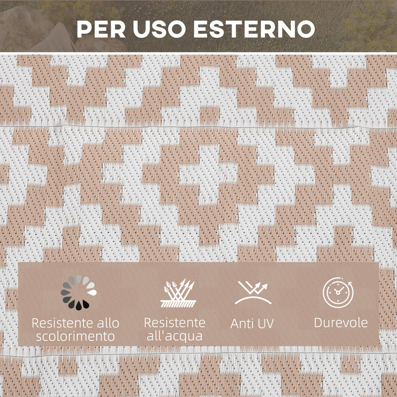 Tappeto da Esterno Reversibile 182x274 cm con Fantasia Geometrica Caffè e Bianco   