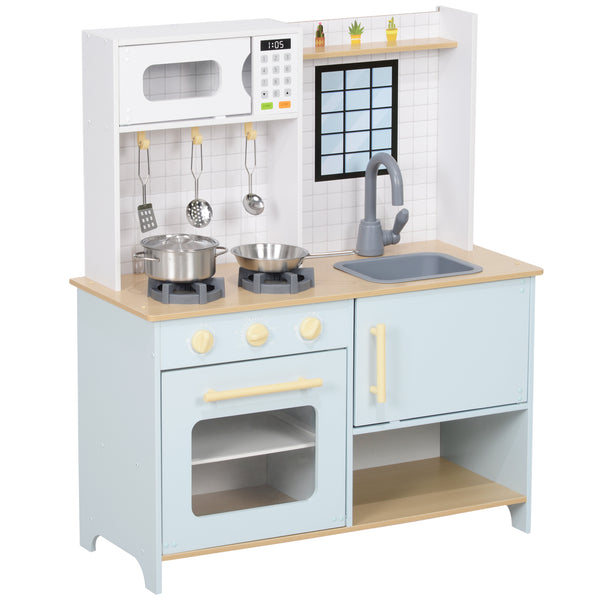 sconto Cucina Giocattolo per Bambini con Fornelli e Armadietti 72x33x85,2 cm in Legno e PP Blu e Bianco