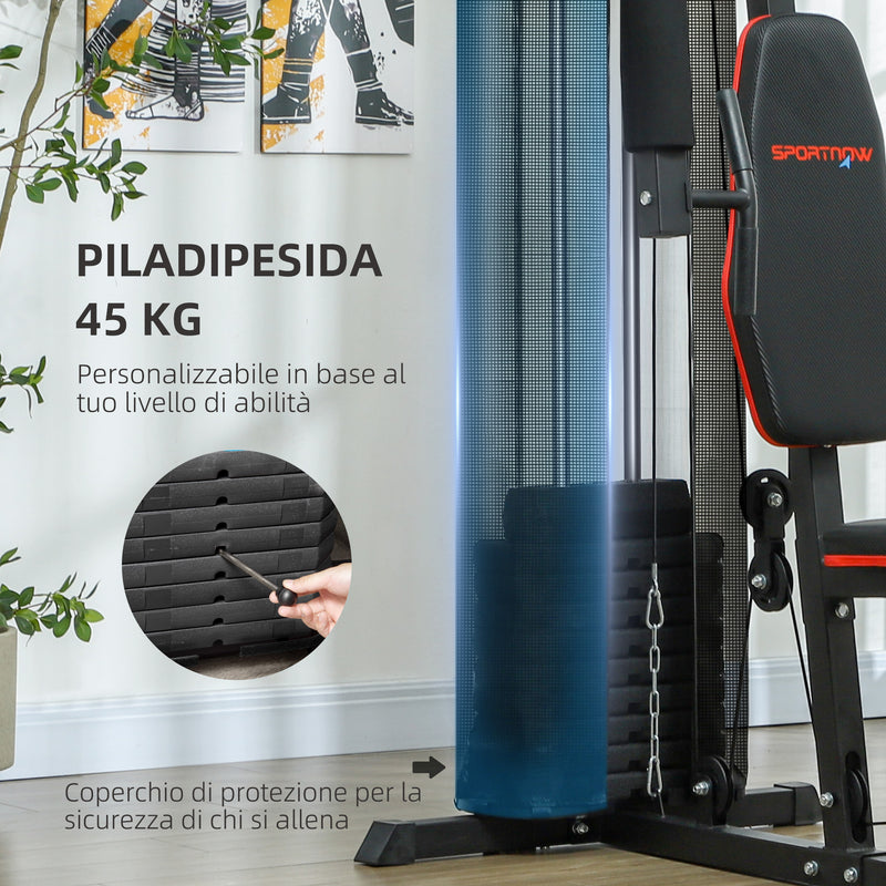 Stazione Fitness Multifunzione con 45 kg di Pesi 160x108x200 cm Nero  
