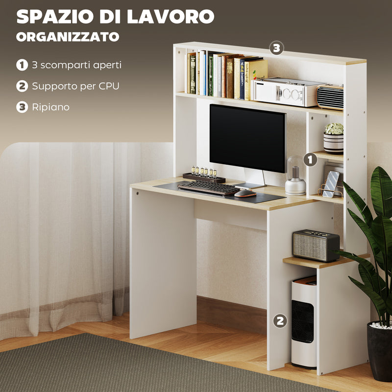 Scrivania per Computer Moderna 113x45x138.5 cm con Libreria e Porta CPU Rovere  