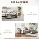 Set 2 Tavolini da Caffè a 2 Livelli con Piano d'Appoggio Effetto Marmo in Truciolato e Acciaio Bianco e Nero