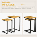 Set 2 Tavolini da Giardino in Metallo e Legno di Pino