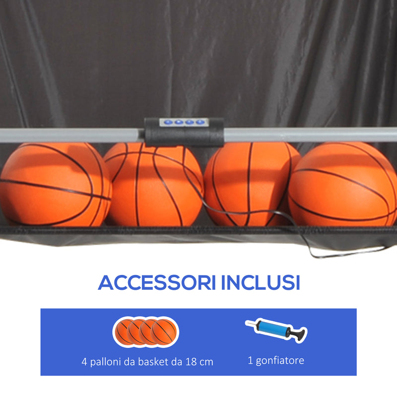 Canestri Basket con Tabellone LED 205x110x205 cm 4 Palloni e 8 Modalità di Gioco Bianco e Nero   