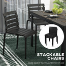 Set Tavolo e 4 Sedie Impilabili da Giardino in Acciaio e Doghe in Plastica   Nero