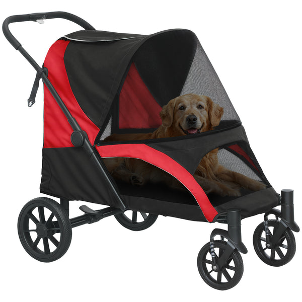 sconto Passeggino per Cani Taglia Grande 124x67x100 cm Pieghevole con Finestre a Rete Nero