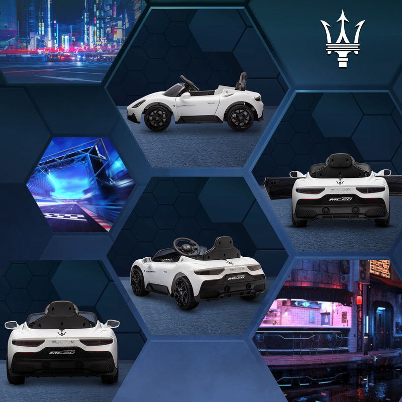 Macchina Elettrica per Bambini Licenza Maserati MC20 Velocità 3-5km/h Bianco 