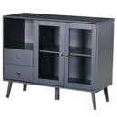 Armadietto 95,5x40x78 cm 2 Ante in Vetro 2 Cassetti e Piano d'Appoggio Grigio