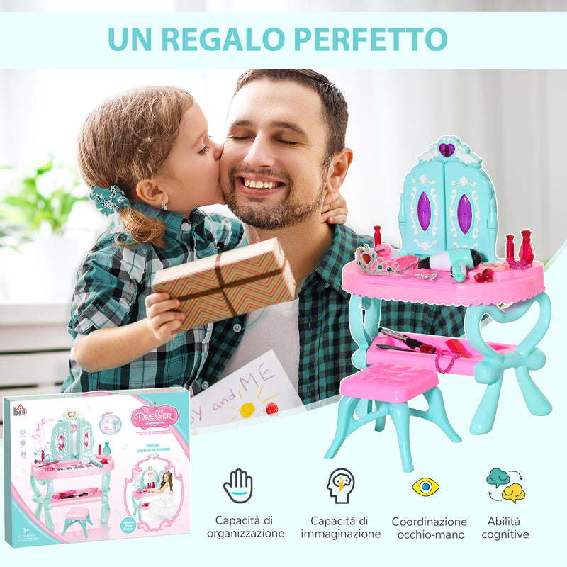 Specchiera Giocattolo per Bambini  49,5x23x66 cm Tavolo per Trucco Blu e Rosa