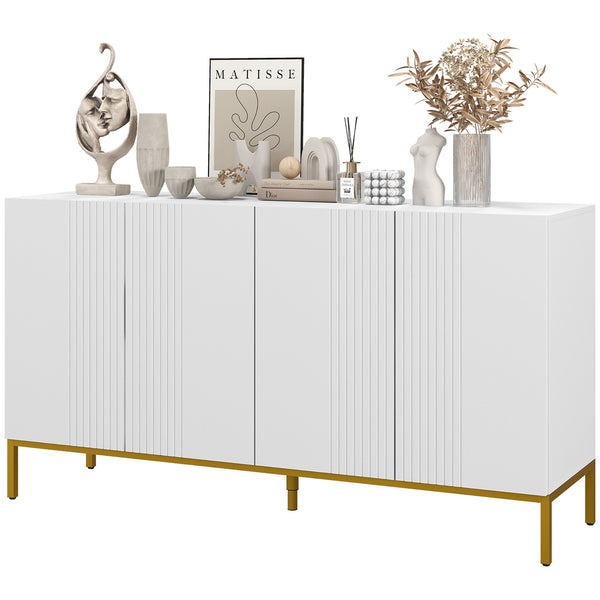 Credenza Moderna 4 Ante con Chiusura Ammortizzata e Mensole Regolabili 140x40x75 cm in Truciolato e Metallo Bianco e Oro acquista