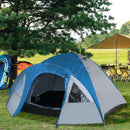 Tenda da Campeggio 4 Posti con Tasche e Gancio 3x2,50x1,30m in Poliestere e Fibra di Vetro Blu