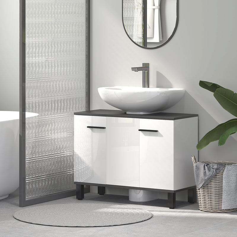 Mobile Sottolavabo da Bagno con Armadietto 2 Ante 80x34x60 cm Bianco Lucido  