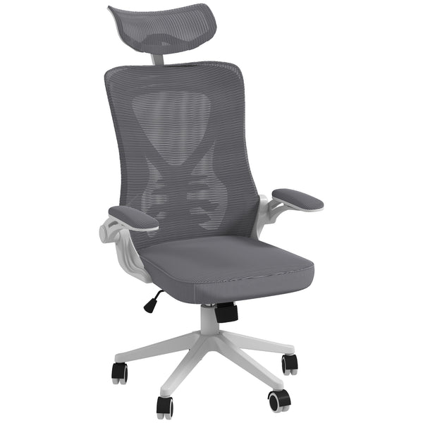 online Sedia Poltrona Direzionale da Ufficio 65x64x120-130 cm Braccioli Ribaltabili in Tessuto a Rete Grigio Scuro