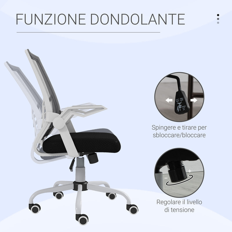 Sedia Operativa Ergonomica Altezza regolabile 94-104 cm Tessuto Effetto Lino Bianco e Nero 