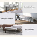 Panca Fondo Letto 100x35x45 cm in Finta Pelle Trapuntata e Gambe in Acciaio Grigio  