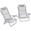 Set 2 Sedie da Campeggio Pieghevoli 62x65x80 cm Reclinabili su 6 Livelli Grigio Chiaro  