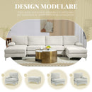 Divano 4 Posti Componibile Modulare 313x149x88 cm in Tessuto effetto Ciniglia Bianco Crema  