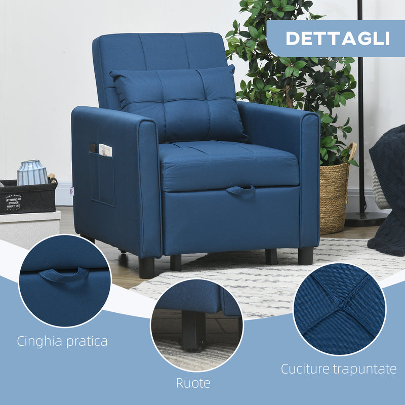 Poltrona Letto Reclinabile su 3 Livelli con Cuscino Extra 69x82x85 cm Blu  