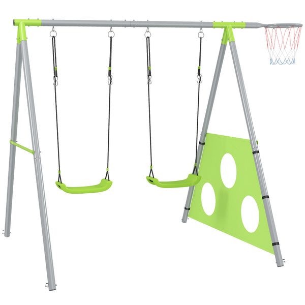 Gioco per Bambini 3 in 1 238x180x182 cm con 2 Altalene Canestro e Porta da Calcio Verde e Grigio online