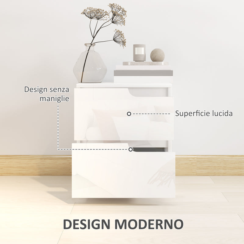 Comodino con Cassetti 40x40x48 cm in Legno Bianco Lucido  