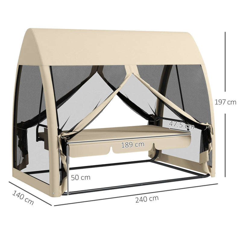 Dondolo da Giardino 2 in 1 Convertibile in Letto 240x140x197 cm con Zanzariera Caffè   