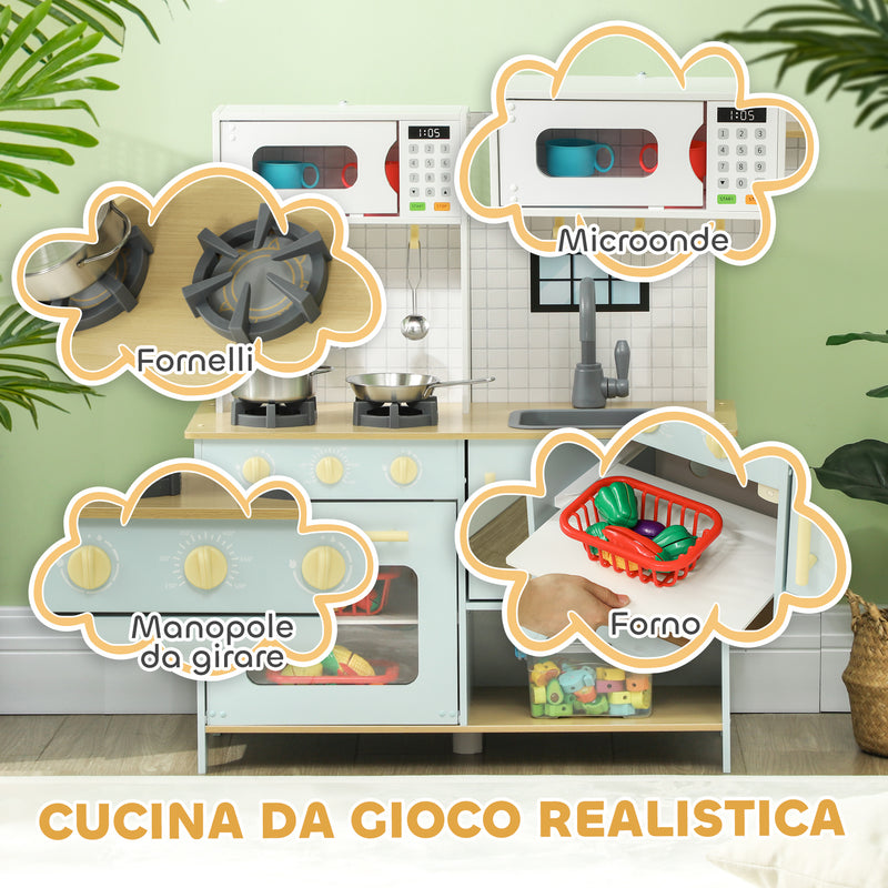 Cucina Giocattolo per Bambini con Fornelli e Armadietti 72x33x85,2 cm in Legno e PP Blu e Bianco 