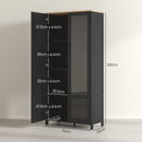 Credenza Stile Moderno Mobile Alto a 9 Ripiani Regolabili con Ante in Vetro 76x36x160 cm Nero e color Legno  