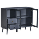 Armadietto 95,5x40x78 cm 2 Ante in Vetro 2 Cassetti e Piano d'Appoggio Grigio