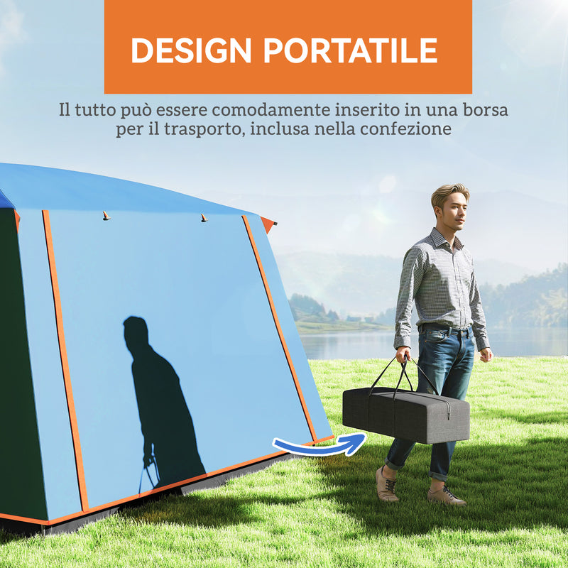 Tenda da Campeggio Impermeabile e UPF 30+ 430x305x195 cm per 4-6 Persone con 2 Stanze Blu 